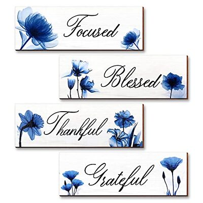 #ad #ad Blue Wall Decor for Living Room 4 Pieces Focused Grateful Blessed Thankful $32.99