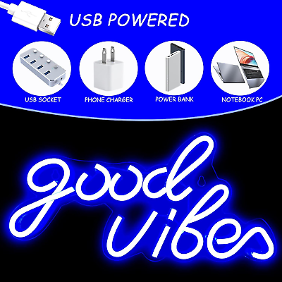 #ad Good Vibes Neon Sign LED Wall Decor For Bedroom amp; Party Art Decor USB Powered $16.99
