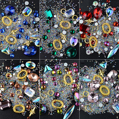 #ad 6 Boxes Crystal Nail Art Rhinestones FlatBack Glitter Diamond 3D Tips Decoration $6.49