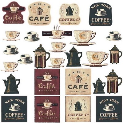 COFFEE HOUSE 31 BiG Wall Stickers Room Decor Kitchen Labels Cups Pot Sign Decals $15.99