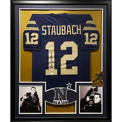 #ad Roger Staubach Navy Framed Jersey JSA Autographed Signed Naval Academy Cowboys $971.99