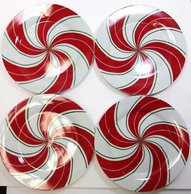 #ad #ad Set of 4 Target Home Candy Cane Swirl Christmas 9quot; Luncheon Salad Dessert Plates $54.00