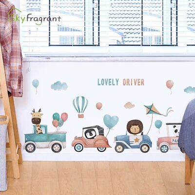 #ad Cartoon Animals Driving Wall Stickers For Kids Room Bedroom Wall Decoration $15.99
