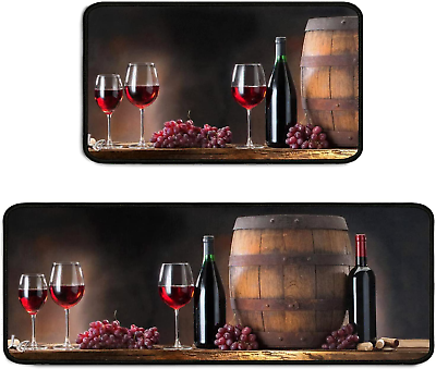 #ad 2 Piece Wine Kitchen Rug Set 3D Wine Glasses Kitchen Rugs and Mats Non Skid $43.99