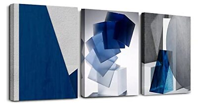 #ad Oilpa Art Blue Abstract Wall Art for Living Room Decor 12x16 Modern Blue Whit... $44.94
