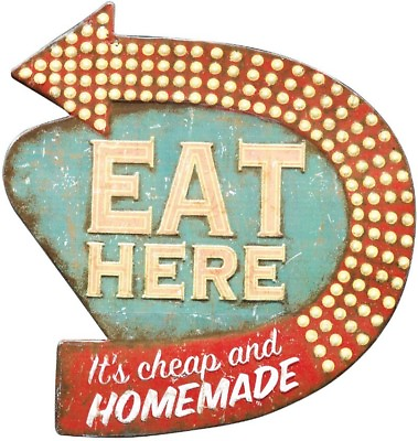 #ad #ad Retro Diner Kitchen Sign Plaque quot;Eat Herequot; Vintage Old Fashioned Tin Wall Art $31.60