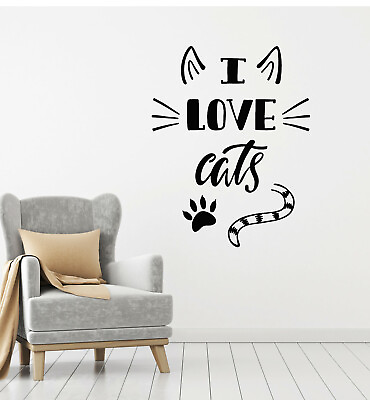 #ad Vinyl Wall Decal Words Phrase I Love Cats Tail Pet Home Stickers Mural g3625 $68.99
