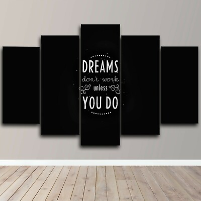 #ad Dreams Don#x27;t Work Artistic Wordings Fun 5 Piece Canvas Wall Art Print Home Decor $84.54