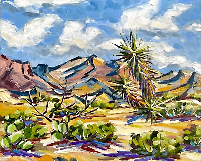 #ad Century Plant Red Yucca Print Oil Painting Original Western Big Bend Art 8x10 in $39.00