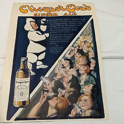 #ad Vintage 1918 Clicquot Club Ginger Ale Eskimo Soda Pop Kitchen Decor Poster Ad $23.99