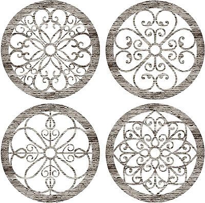 #ad 4 Pcs Thicken Rustic Wall Decor Farmhouse Wall Art Wooden Hollow Carved Design D $33.02