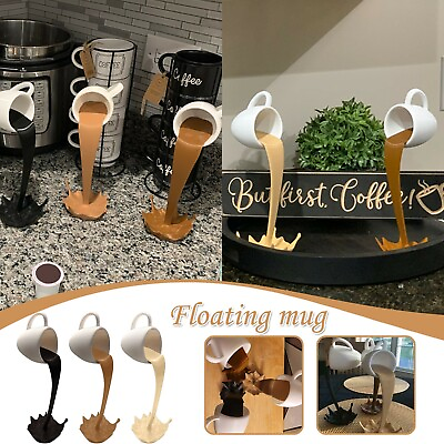 #ad Floating Coffee Cup Mug Sculpture Kitchen Decor Pouring Spilling Decoration $13.90