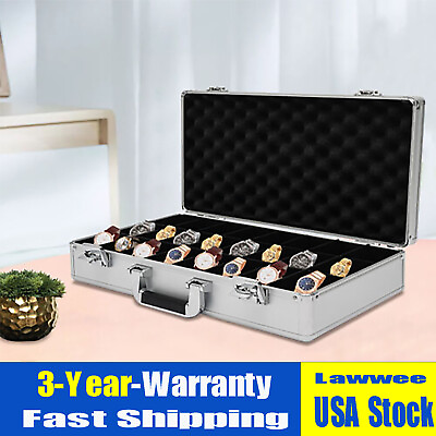 #ad 24 Grid Home Watch Storage Case Aluminum Alloy Briefcase Jewelry Box Watch Case $65.55