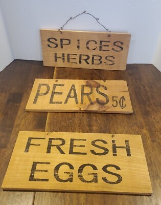 #ad #ad Vintage Hanging Wood Farmhouse Decor Sign Distressed Rustic Kitchen Set of 3 $19.99