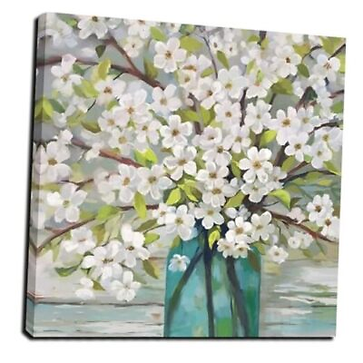 #ad #ad Spring White Flowers Wall Art Rustic Wall Decor Canvas 12quot;x12quot; white flowers $21.31