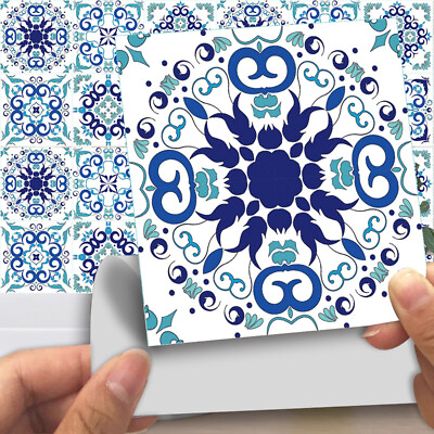 #ad 6 Pcs Blue White Moroccan Self adhesive Bathroom Kitchen Wall Stair Tile Sticker $7.99