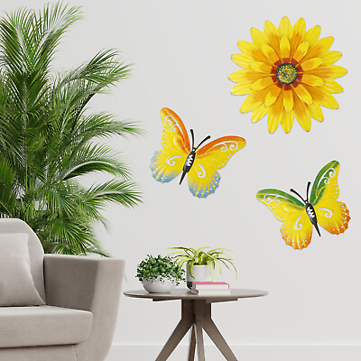 #ad #ad 3Pcs Sunflower Wall Decor 3D Metal Butterflies Wall Art Hanging Metal xirUw $34.49