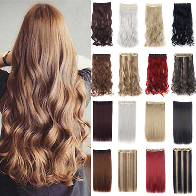 #ad Straight Curly Clip In on Hair Extensions Clip In One Piece Half Head Hairpieces $9.39