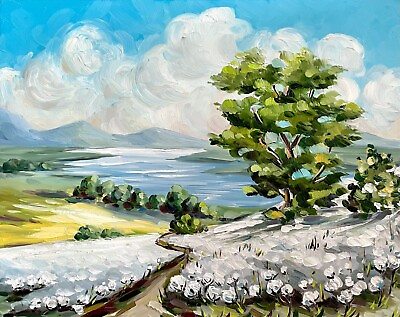 #ad Cotton Field Oil Painting West Texas Original Art Farm Field Landscape 8x10 in $39.00