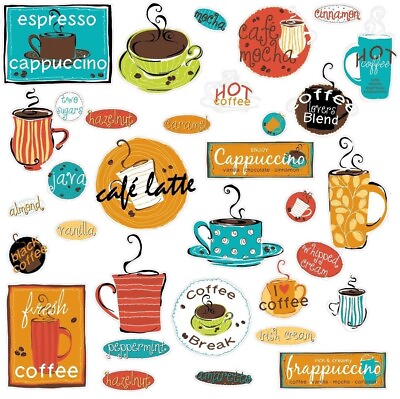 #ad #ad CAFE 32 BiG Wall Stickers COFFEE CUP JAVA Kitchen Room Decor Decals ESPRESSO New $15.99