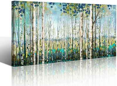 #ad #ad Large Wall Art Decor Green View White Birch Forest Canvas Painting Nature Plant $150.96