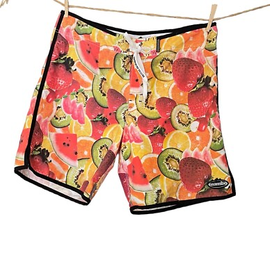 #ad Mambo Board Shorts Mens 36 All Over Fruit Slice Print Red Orange Surf Deluxe Fun $19.99