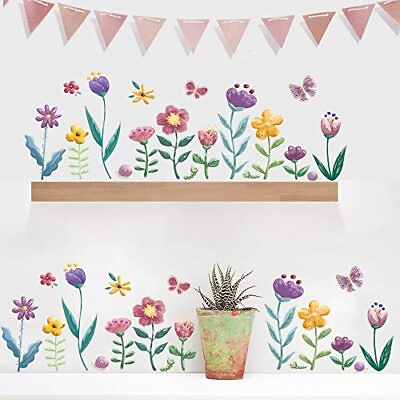 #ad Garden Flower Wall Corner Decals Floral Baseboard Wall Stickers Baby Nursery $20.23
