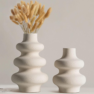 #ad Ceramic Vases Set of 2 White Vase for Modern Home Decor Boho Vase for Decor... $44.12
