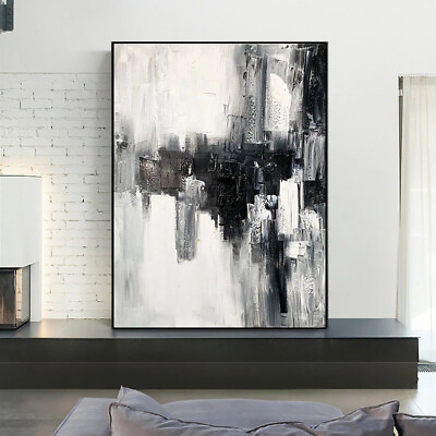 #ad Hand Painted Abstract Wall Art Painting On Canvas Black White Picture Room $99.90