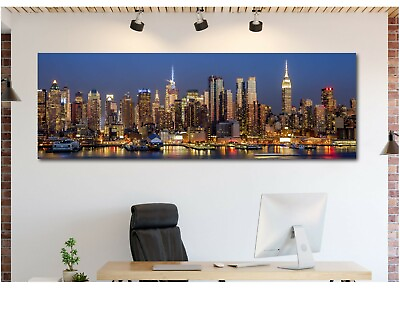 #ad #ad New York City Night Skyline Panoramic Picture Canvas Print Home Decor Wall Art $299.99