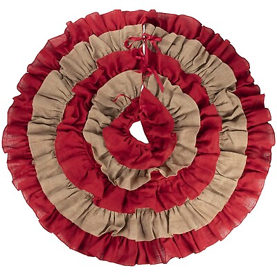 #ad Red Burlap Christmas Tree Skirt for Home Holiday Party Rustic Decorations 42” $27.99