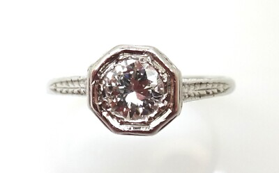 #ad Art Deco 18k White Gold Genuine Natural Diamond Ring .34 Carat Jewelry #J745 $979.00