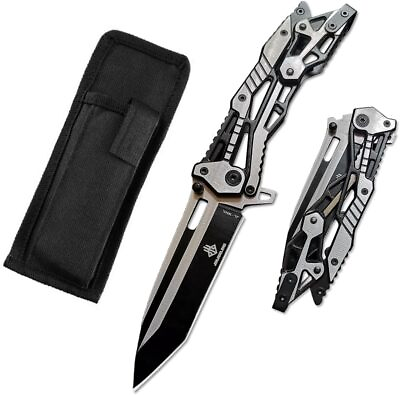 #ad Folding Knives w Pocket Clip Stainless Steel Blade with Mechanical Steel Handle $15.95