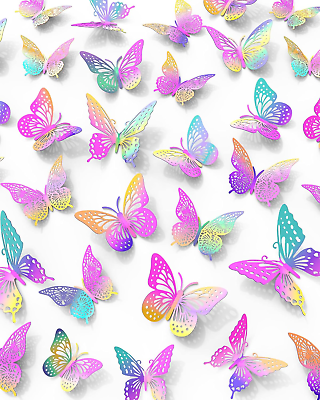 #ad 72Pcs 3D Butterfly Wall Decor Pinkpurple Butterfly Decorations 3 Styles 3 Size $17.63