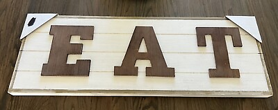 #ad EAT Kitchen Sign Barn Farmhouse Wall Decor Planked Wood Shiplap 30quot; $40.00