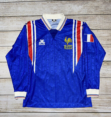 #ad Vintage Calvo France National Soccer Jersey Home Blue FFF Size S Futbol Jersey $79.99