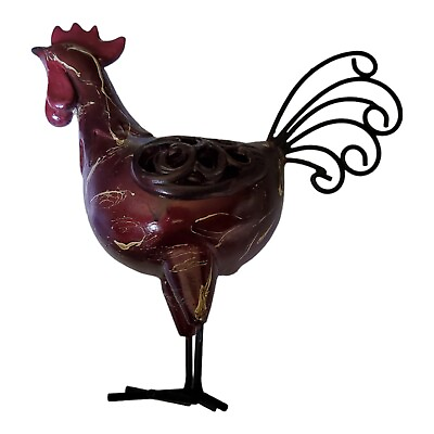 #ad Modern Metal Ceramic 7.5quot; Burgandy Cream Marbling amp; Black Rooster Decor $22.00