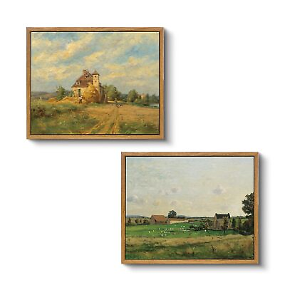 #ad Framed Wall Art Room Decor Set of 2 Vintage Rural Landscape Canvas Print Ar... $30.64