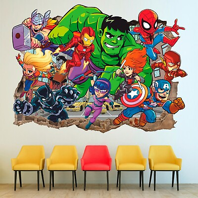 #ad SuperHero Wall Decal Kids Superheroes Wall Sticker Comics Vinyl Sticker $77.55