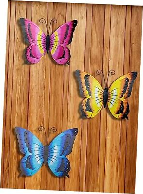 #ad Metal Butterfly Wall Decor Set of 3 Butterfly Wall Art Outdoor Wall 10 quot; $24.81