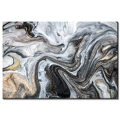 #ad Abstract Fluid Canvas Wall Art for Living Room Black and White Marble Print P... $62.39