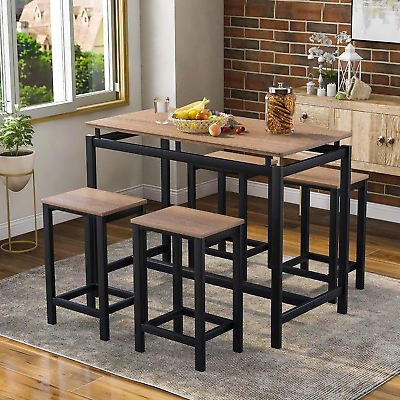 #ad 5 Piece Modern Counter Height Chairs Set for 4 Wood Kitchen Table and 4 Bar St $193.01