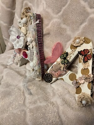 #ad simply shabby chic home decor. letter A#x27;s. embellished and beautiful. flowers $15.00