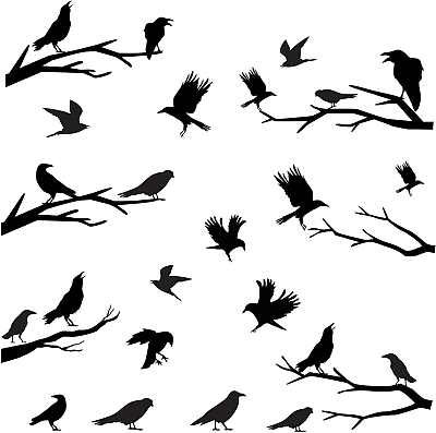 #ad Black Crows Wall Decals Winter Branches Wall Decals Bird Wall Stickers Bedroom F $21.69