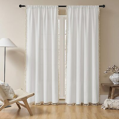 #ad Joydeco White Boho Curtains for Bedroom Living Room Farmhouse Curtains 108 in... $47.04