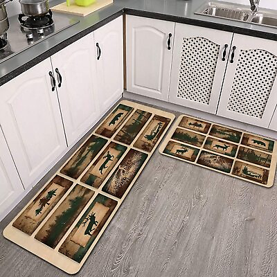 #ad 2 Pieces Country Style Rustic Cabin Wildlife Non Slip Kitchen Rug SetLodge Bear $34.65