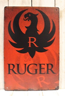 #ad Ruger Tin Metal Poster Sign Man Cave Vintage Ad Rustic Look Gun Shop Range $11.57