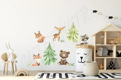 #ad Watercolor Woodland Animals Wall Sticker Boys Room Wall Decor Nursery Wall Decal $65.00