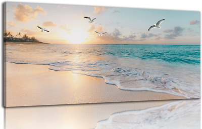 #ad Beach Wall Art Decor for Living Room Ocean Canvas Picture for Wall Gold Sunset P $67.99