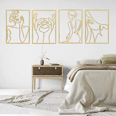 #ad 4Pcs Gold Metal Wall Art Minimalist Wall Decor for Bedroom Aesthetic Modern ... $44.66